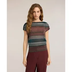 Jersey de mujer fino de rayas en hilo mezcla lurex modelo boxy corte corto