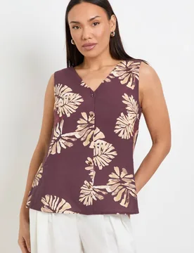 Women's Palm Print Button Cami Top in Chocolate Size: 18 - Chocolate - Size: 18 - Wallis - FashionsVida