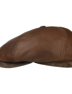 Brooklin Leather Flat Cap by - brown - Size: M (56-57 cm) - Stetson - FashionsVida