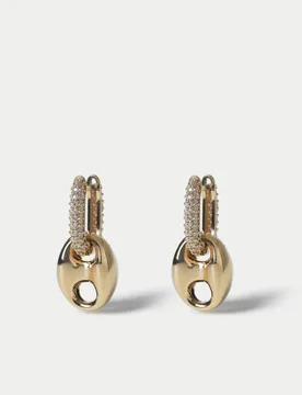 K Gold Plated Pave Pendant Drop Hoop Earring Gold female - M&S - FashionsVida