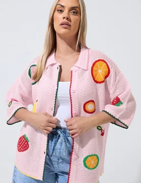Women's Fruit Knitted Shirt in Baby Pink Size: 14-16 - Baby Pink - Size: 14-16 - Yours - FashionsVida