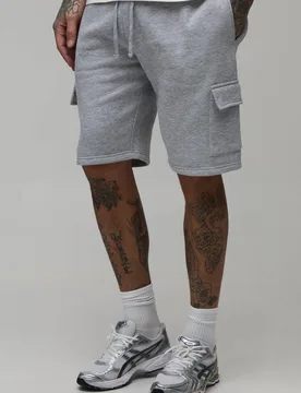 Herren Hohe Loose Fit Mittellange Cargo Shorts Grey Marl Größe 2XL - boohooMAN - FashionsVida