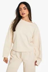 Womens Cinched Waist Interlock Sweatshirt - Ecru Cotton - Size Medium