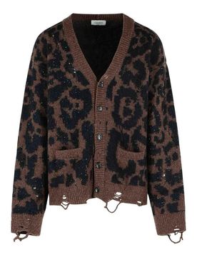 Laneus Cardigan jacquard leopardato