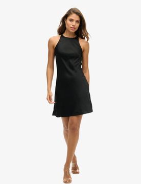 Superdry Damen Satin Racer Minikleid Schwarz - Größe: 44