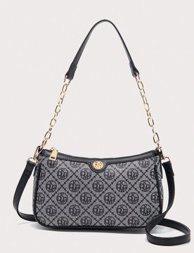 Pieza Bolso de hombro con cadena y estampado de letra de material de PU, adecuado para uso diario o como regalo de festival