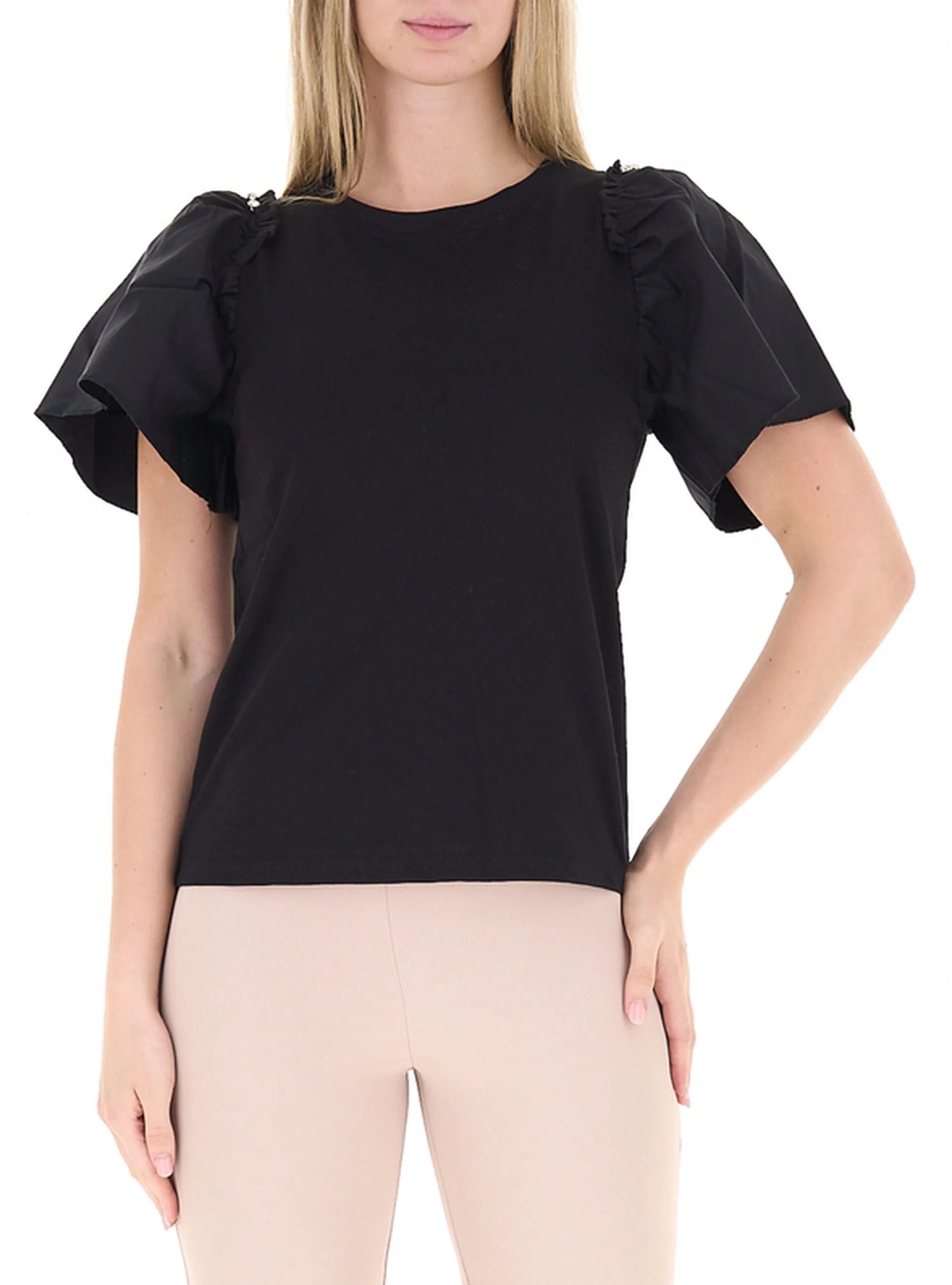 T-shirt con volants NERO L - Rinascimento - FashionsVida