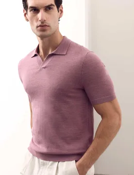 Pure Extra Fine Merino Wool Knitted Polo Shirt Dusted Pink male - Autograph - FashionsVida