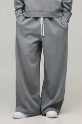 Mens Essential Washed Extreme Wide Leg Jogger - Light Grey Cotton - Size Medium