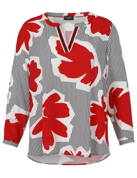 Bluse V-Ausschnitt 1/1 Arm Druck female - 48 - FashionsVida