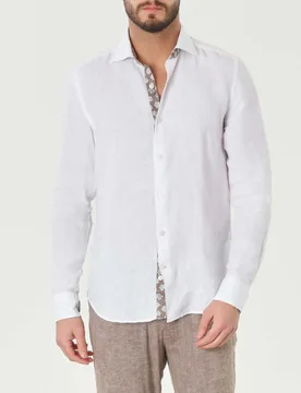 Camicia bianca in puro lino con collo alla francese - Rodolfo Pellizzari - FashionsVida