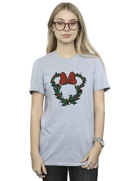 Women's Minnie Mouse Wreath Boyfriend T-Shirt in Grey Size: Medium - Grey - Size: M - Disney - FashionsVida