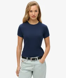 Superdry Damen Geripptes Athletic Essentials T-shirt mit Logo Marineblau - Größe: 42