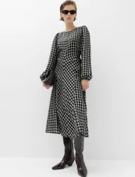 Checked Blouson Sleeve Midaxi Dress Black Mix female
