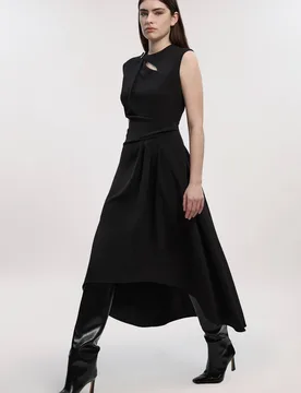 Polished Tailored Drape Neck Full Skirt Dress - Black - Size: 14 - Karen millen - FashionsVida
