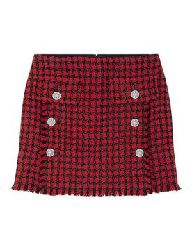 Minigonna con motivo a quadri in tweed