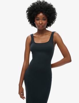 Superdry Schwarz Damen Jersey-midikleid mit Eckigem Ausschnitt, Größe: 40 - Größe: 40