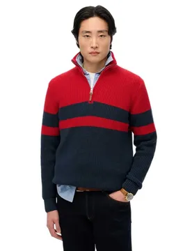 Maglione Con Mezza Zip Cotton Classics Stripe Henley Navy / Red L