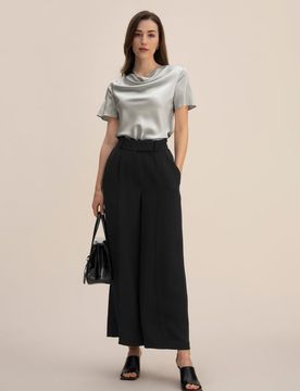 Top Donna in Seta Charmeuse 22 Momme con Scollo Drappeggiato 38