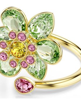 Idyllia Offener Ring, Verschiedene Schliffe, Blume, GrÃ¼n, 18K Goldbeschichtet Unisex 52