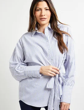 Women's Stripe Tie Side Shirt in Ivory Size: 8 - Ivory - Size: 8 - Wallis - FashionsVida