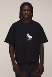 Herren Mini-Liegestuhl Print Oversized Boxy T-Shirt Black Größe XL