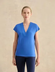 V-Neck Cap Sleeve Top Blue female