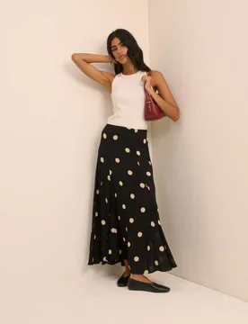 Polka Dot Maxi A-Line Skirt Black female - Nobody's Child - FashionsVida