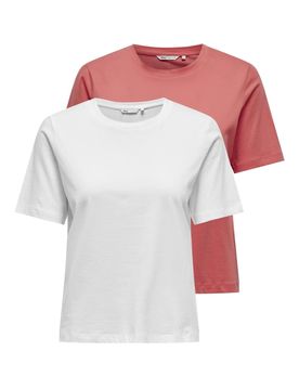 ONLY Camiseta rosa / blanco