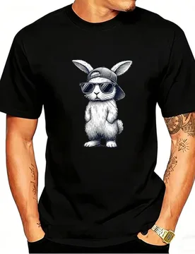 Easter Men's Cool Bunny with Baseball Cap & Sunglasses Cotton T-Shirt Hip Hop Style Rabbit Graphic, Short Sleeve Crewneck Tee - Aliexpress - FashionsVida