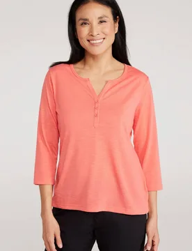 Women's 'Paphos' 3/4 Sleeve Lightweight High Wick Breathable UV Protection Top in Coral Size: 18 - Coral - Size: 18 - Mountain Warehouse - FashionsVida