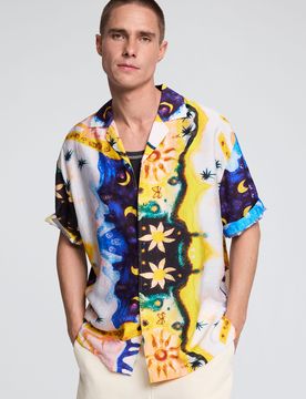 Camisa estampada cosmos, Hombre, Algodon, Blanco, XS