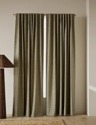 Pure Cotton Gingham Semi-Sheer Multiway Curtains Olive