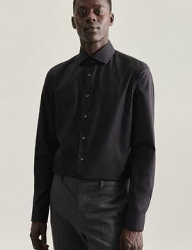 Slim Business Hemd Uni Schwarz 37