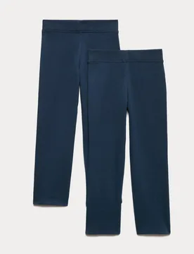 Pack Girls' Cotton Blend Knitted Trousers (2-18 Yrs) Navy female - M&S - FashionsVida