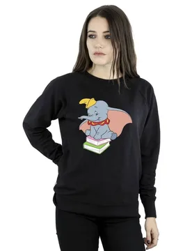 Women's Dumbo Sitting On Books Sweatshirt in Black Size: Large - Black - Size: L - Disney - FashionsVida