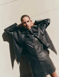 Textured Faux Leather Jacket Dark Grey female
