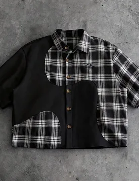 Camisa de manga corta de un solo pecho con estampado a cuadros y color de contraste para hombres de talla grande, vacaciones, regalos del Día del Pad - Shein - FashionsVida