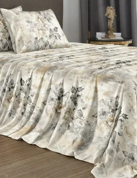 Juego de 4 piezas de sábanas con estampado floral de jardín color caqui, incluye 1 sábana ajustable, 1 sábana plana y 2 fundas de almohada (sin re - Shein - FashionsVida