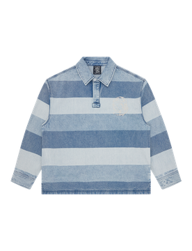 Script Denim Long Sleeve Rugby Shirt - Light Wash