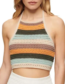 Débardeur Crop Halter Crochet Satsuma Stripe L