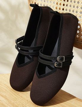 Zapatos planos redondos de mujer con hebilla, cómodos y transpirables mocasines casuales marrones