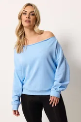 Off Shoulder Sweatshirt - Baby Blue - Size: 20