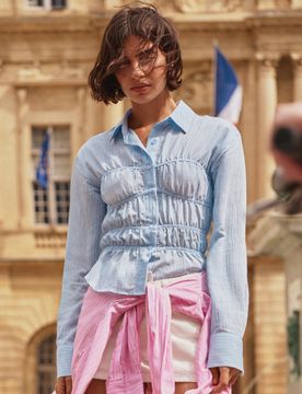 Camicia A Righe Con Arricciature