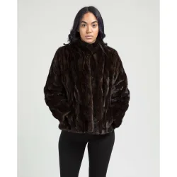 Chaqueta de pelo de mujer de visón con cuello levantado
