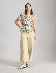 Pure Linen Floral T-Shirt White Mix female