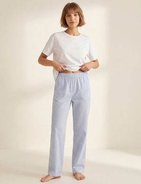 Pantaloni pigiama a righe in cotone - azzurro