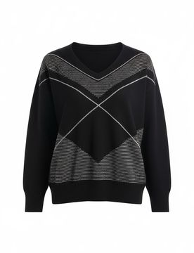 Maglie donna d.exterior - intarsio lux scollo v - nero