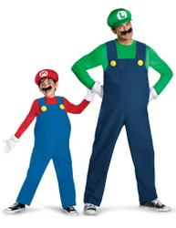 Mario und Luigi Paarkostüm Erwachsener und Kind Lizenzkostüm blau-rot-grün