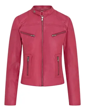 Women's Slim-Fit Leather Biker Jacket-Maldon in Pink Size: 12 - Pink - Size: 12 - Infinity Leather - FashionsVida